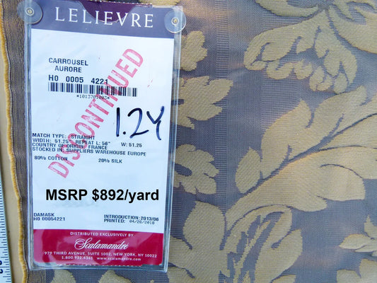 Scalamandre Length 1.2y Lelievre Carrousel Aurore Tan Gray Damask MSRP USD 892/y