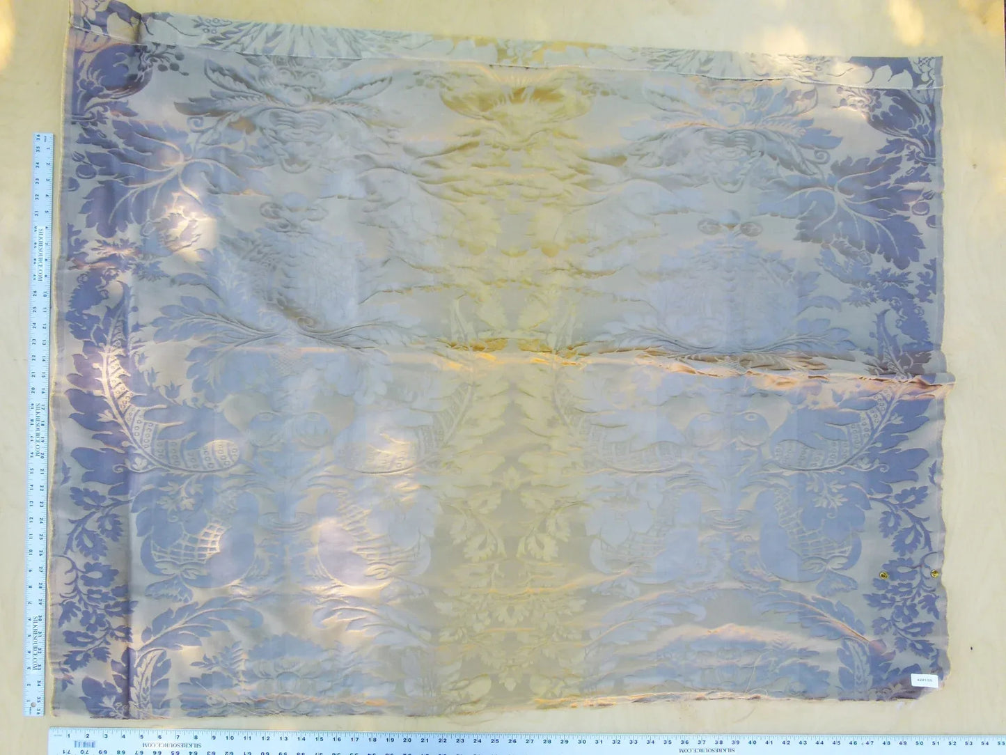 Scalamandre Length 1.2y Lelievre Carrousel Aurore Tan Gray Damask MSRP USD 892/y