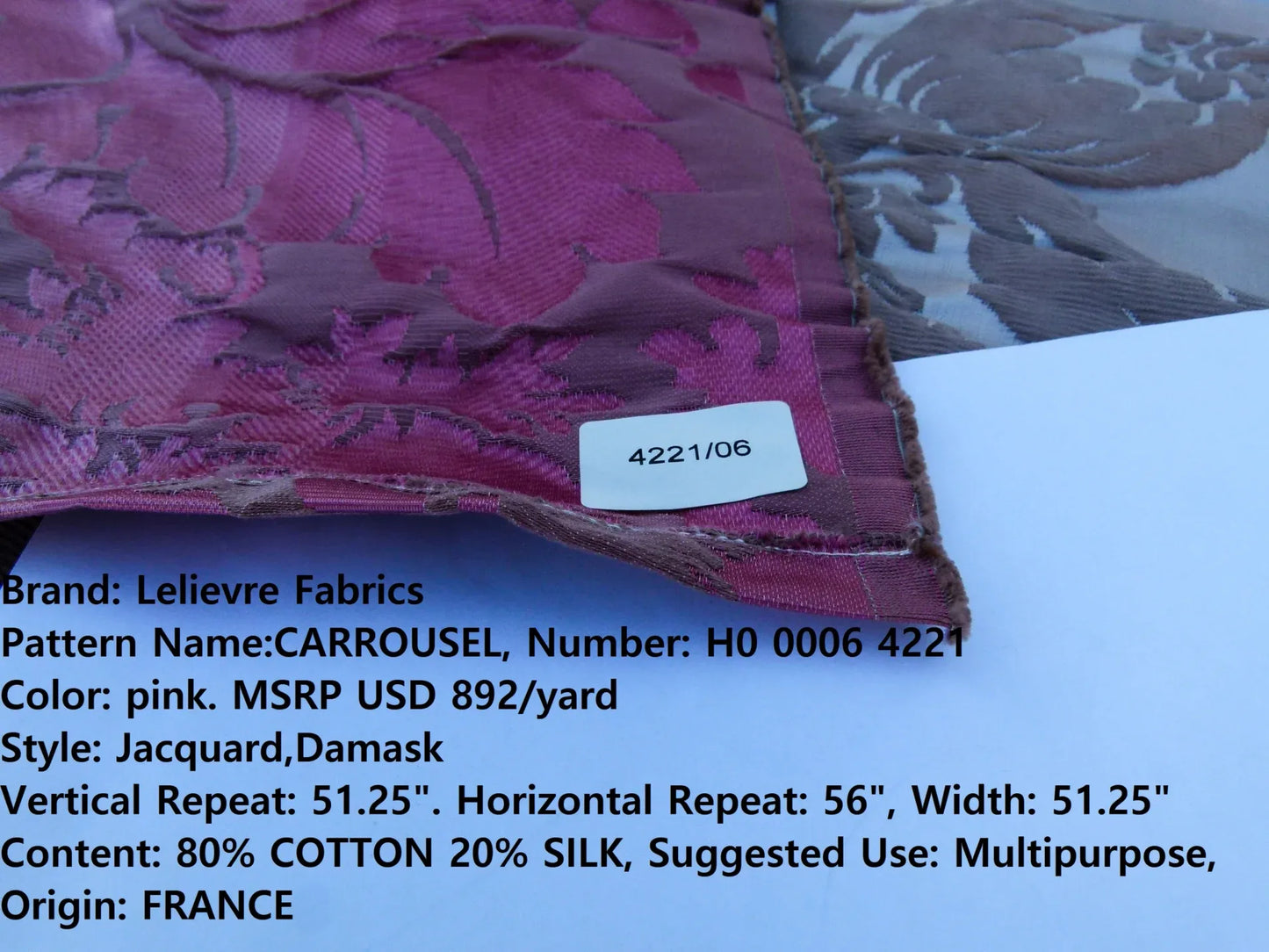 Scalamandre Length 1.1y Lelievre Carrousel Pink Damask Jacquard MSRP USD 892/y