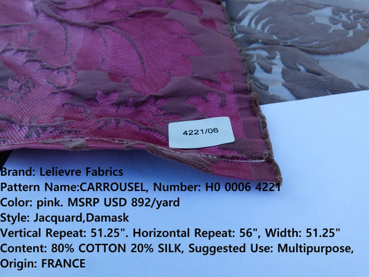 Scalamandre Length 1.1y Lelievre Carrousel Pink Damask Jacquard MSRP USD 892/y