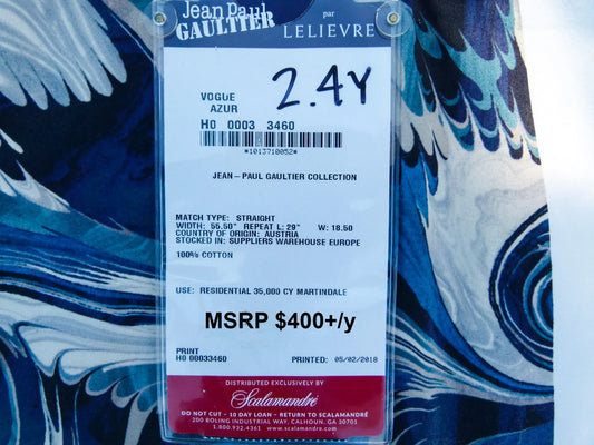 Scalamandre Length Jean Paul Gaultier 2.4Y Vogue Azur Print Blue White Abstract  MSRP USD 400+/y