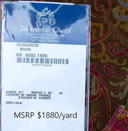 1 EV30 24"x25" Scalamandre Tassinari &amp; Châtel CERNUSCHI  Brun Brown Gold SIlk Lampas Patrimoine Collection MSRP USD2128/y