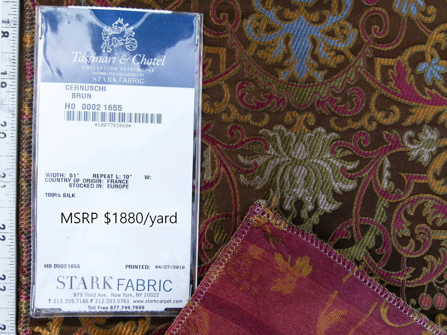 1 EV30 24"x25" Scalamandre Tassinari &amp; Châtel CERNUSCHI  Brun Brown Gold SIlk Lampas Patrimoine Collection MSRP USD2128/y