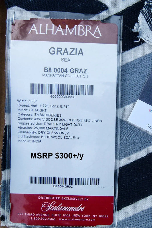 4 EV30 26"x26" Scalamandre Alhambra Grazia Sea Black Gray Geometric Embroidery MSRP USD300+/y