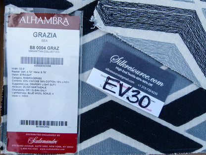 4 EV30 26"x26" Scalamandre Alhambra Grazia Sea Black Gray Geometric Embroidery MSRP USD300+/y