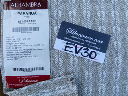 6 EV30 Scalamandre Alhambra Paranoa Leaf Frost White  Jacquard 27x27 inches  MSRP USD300+/y