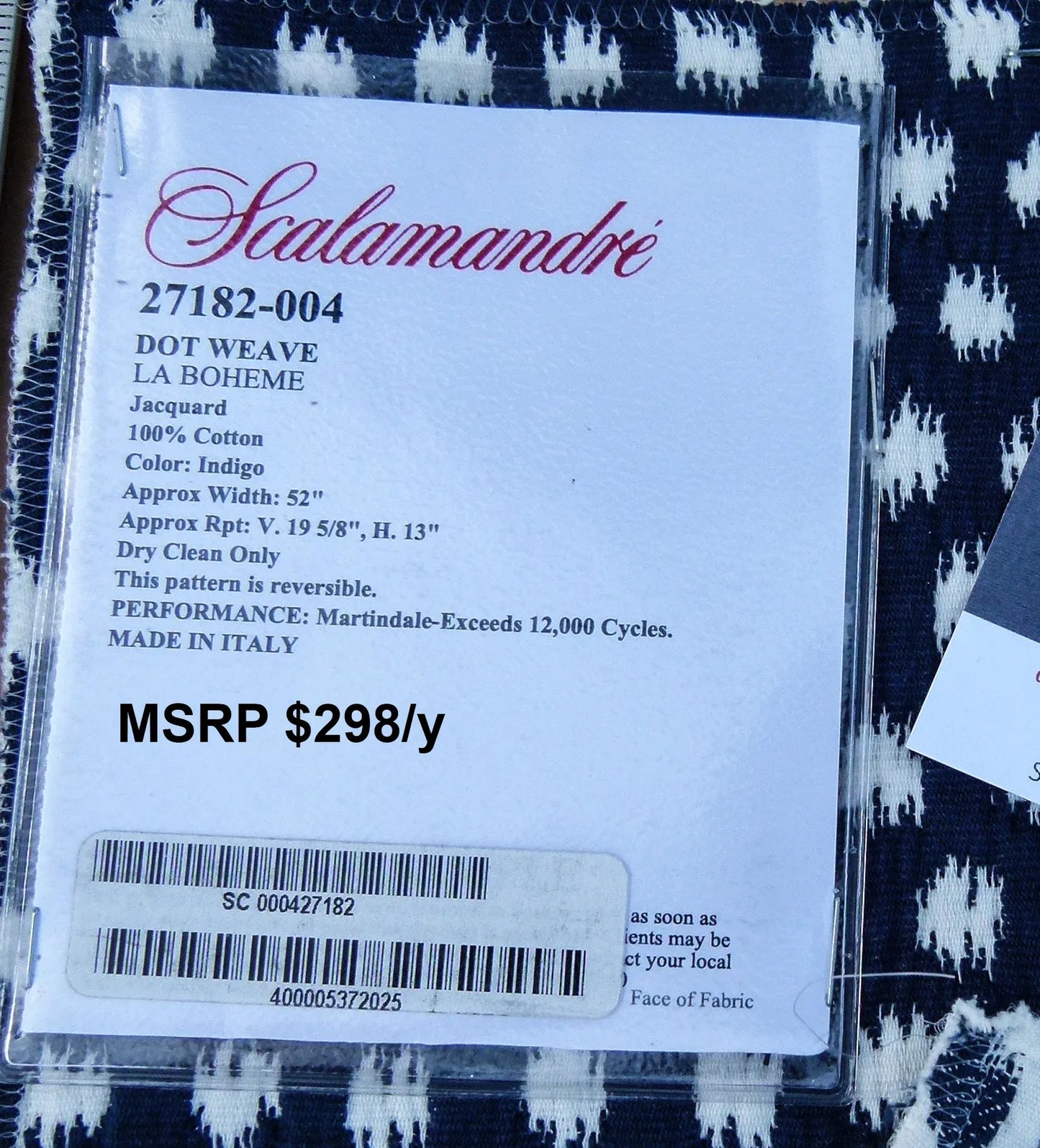 8 EV30 Scalamandre Dot Weave Indigo La Boheme Collection Ikat Small Scale Jacquard Cotton 25 x 26 inches MSRP USD298/y