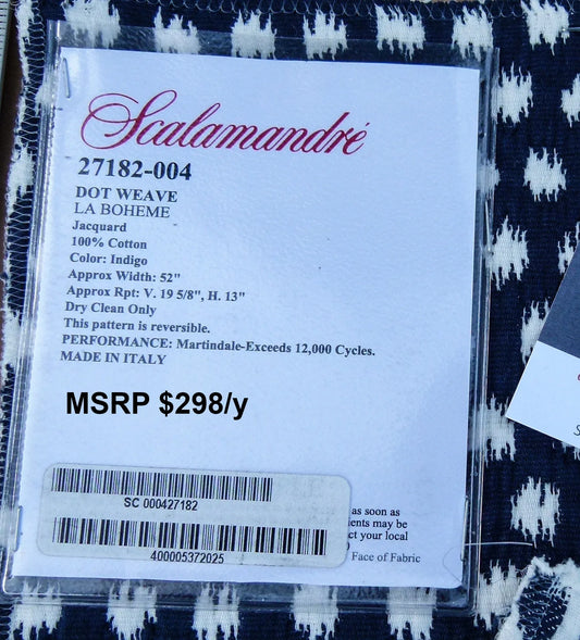 8 EV30 Scalamandre Dot Weave Indigo La Boheme Collection Ikat Small Scale Jacquard Cotton 25 x 26 inches MSRP USD298/y