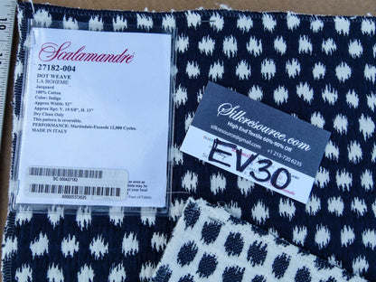 8 EV30 Scalamandre Dot Weave Indigo La Boheme Collection Ikat Small Scale Jacquard Cotton 25 x 26 inches MSRP USD298/y
