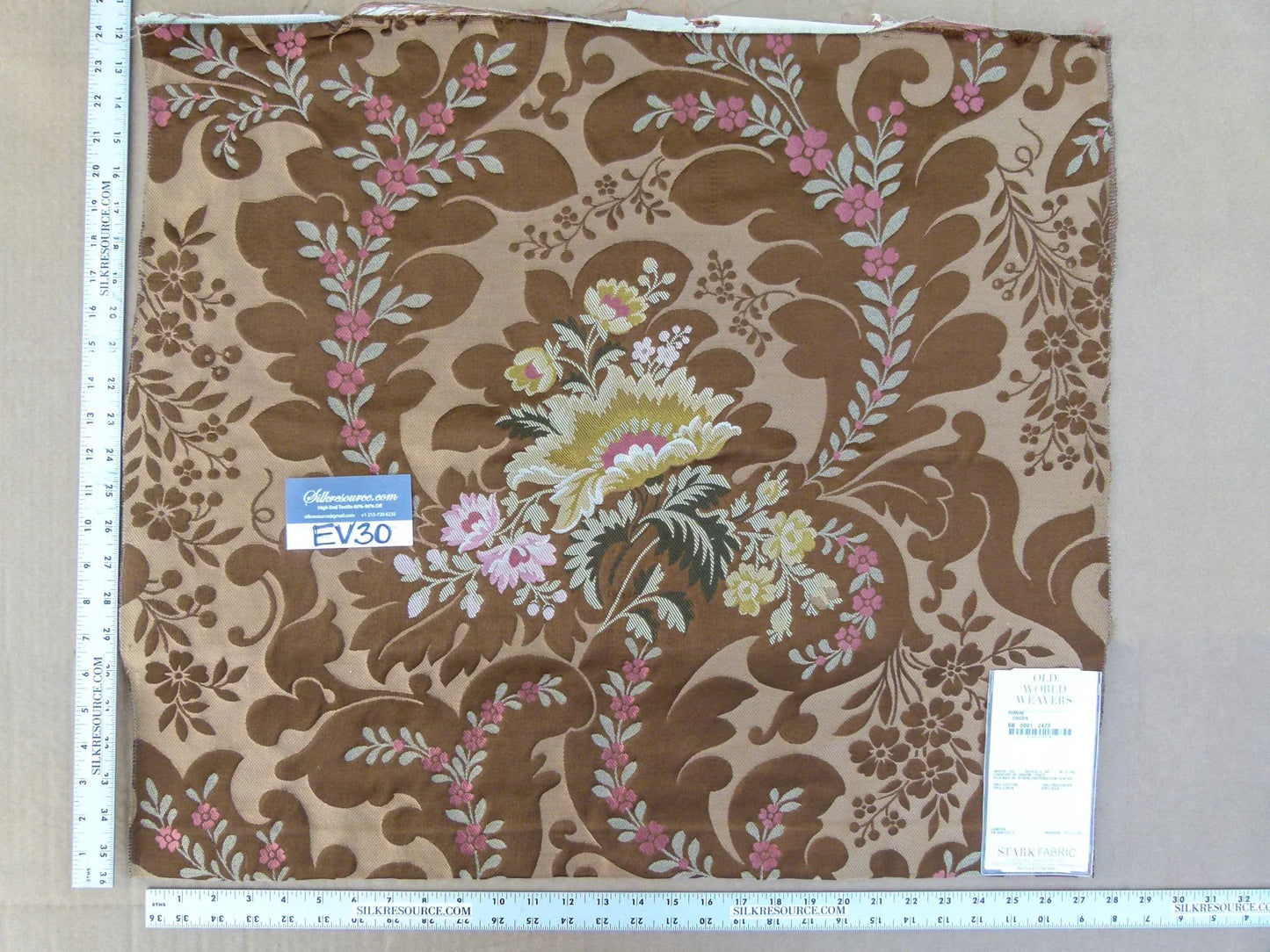 9 EV30 Scalamandre Old World Weavers Classics Collection Rimini Cocoa Brown Lampas Floral Historic 26 x 24 inches MSRP USD1676/y