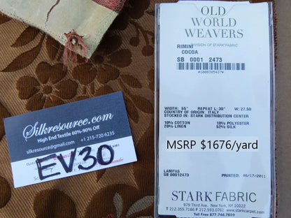 9 EV30 Scalamandre Old World Weavers Classics Collection Rimini Cocoa Brown Lampas Floral Historic 26 x 24 inches MSRP USD1676/y