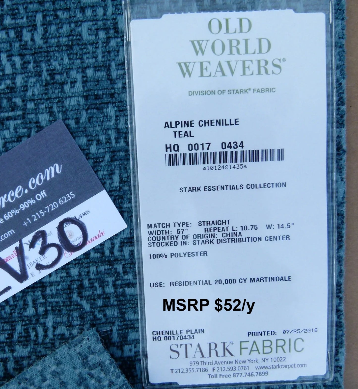 10 EV30 Scalamandre Alpine Chenille Teal Blue Texture  Essential Chenilles Collection 27 x 27 inches MSRP USD52/y