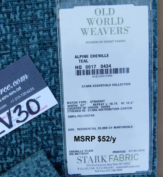 10 EV30 Scalamandre Alpine Chenille Teal Blue Texture  Essential Chenilles Collection 27 x 27 inches MSRP USD52/y