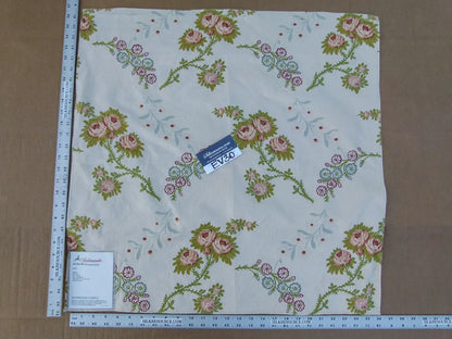 13 EV30 Square Scalamandre Rose Special Silk Lampas Peach Green on Cream White Botanical MSRP USD800+/y
