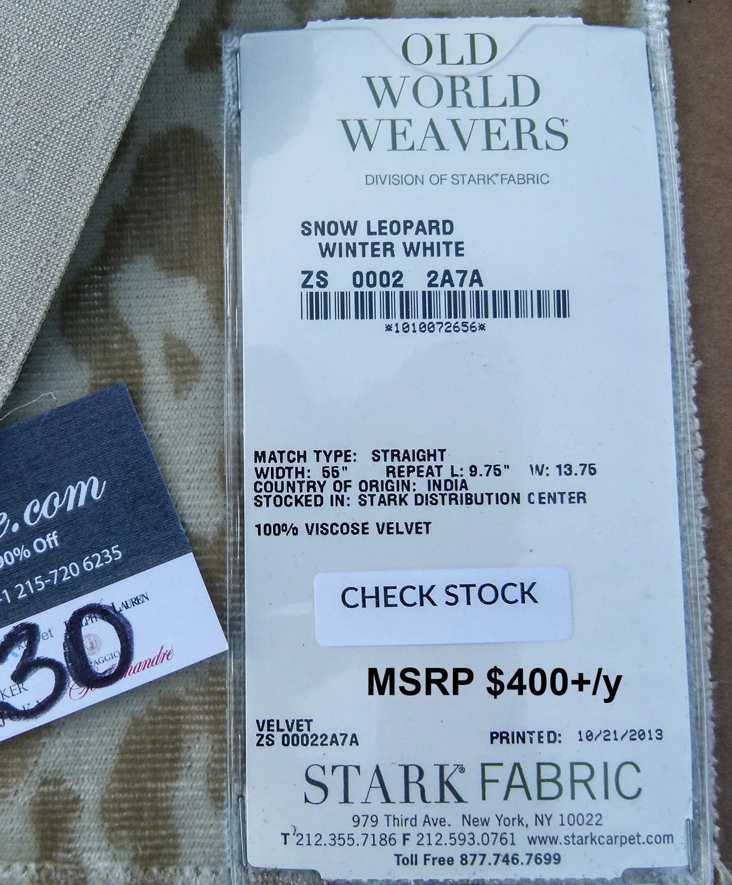 14 EV30 Square Scalamandre Snow Leopard Winter Animal Skin Brown White  MSRP USD400+/y