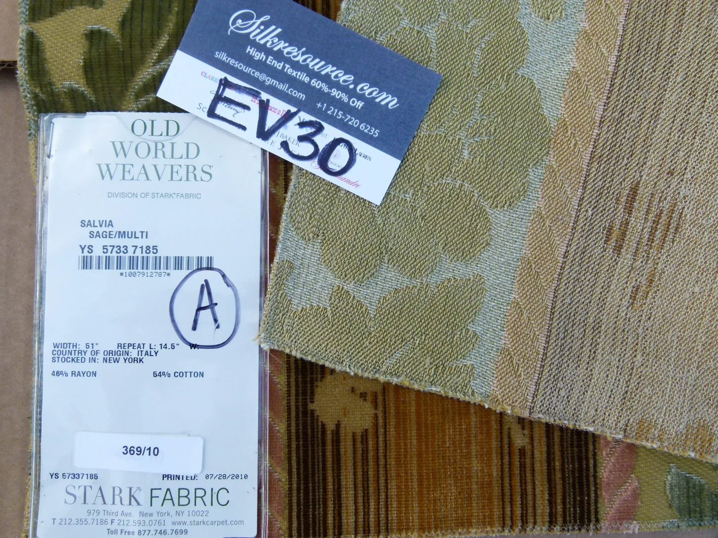 15 EV30 Square Scalamandre Salvia Sage/ Multi Velvet Stripe Botanical Damask MSRP USD800+/y