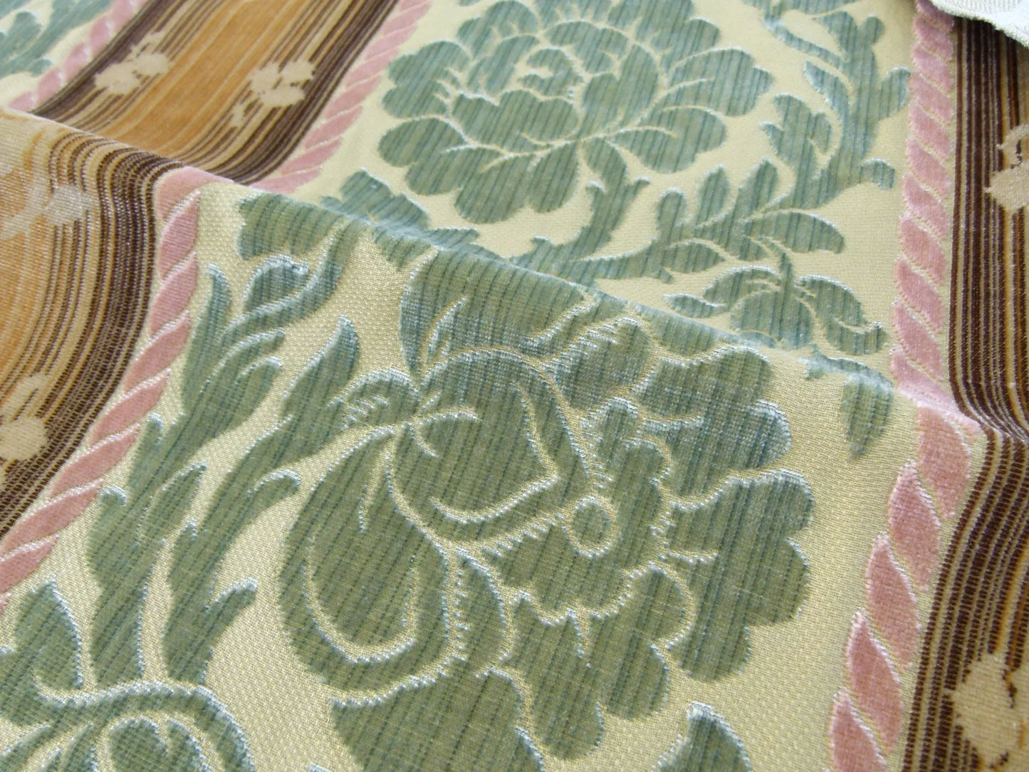 15 EV30 Square Scalamandre Salvia Sage/ Multi Velvet Stripe Botanical Damask MSRP USD800+/y