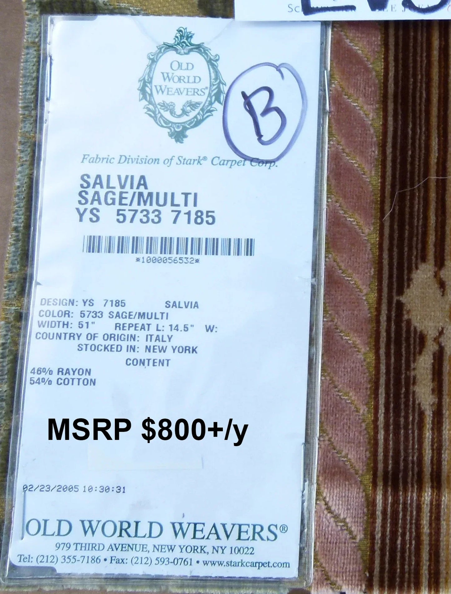 16 EV30 Square Scalamandre Salvia Sage/ Multi Velvet Stripe Botanical Damask MSRP USD800+/y