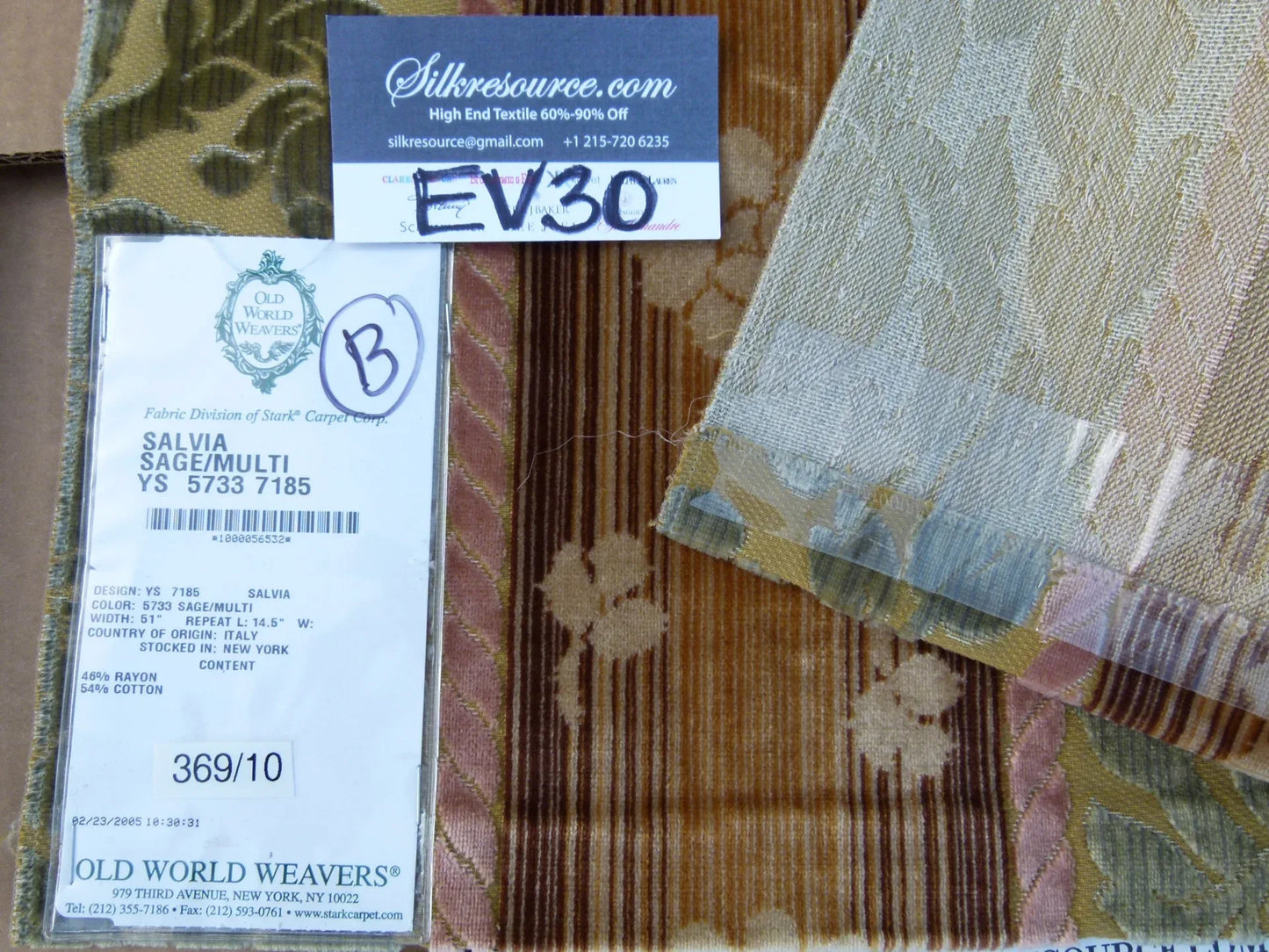 16 EV30 Square Scalamandre Salvia Sage/ Multi Velvet Stripe Botanical Damask MSRP USD800+/y