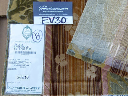 16 EV30 Square Scalamandre Salvia Sage/ Multi Velvet Stripe Botanical Damask MSRP USD800+/y