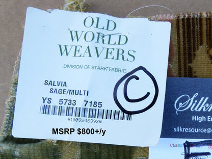 17 EV30 Square Scalamandre Salvia Sage/ Multi Velvet Stripe Botanical Damask MSRP USD800+/y