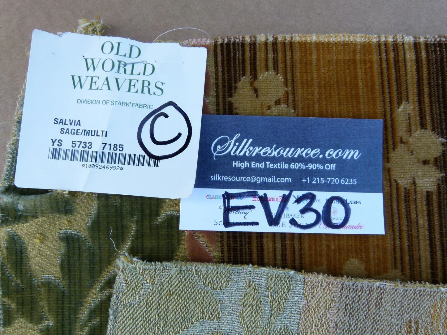 17 EV30 Square Scalamandre Salvia Sage/ Multi Velvet Stripe Botanical Damask MSRP USD800+/y