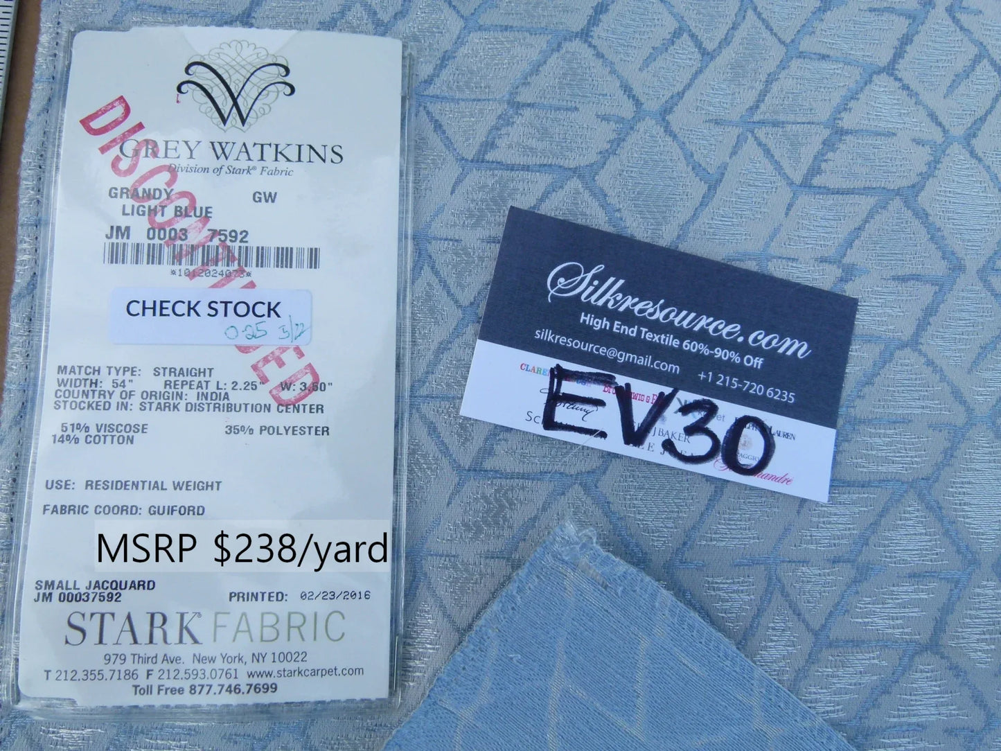 20 EV30 Scalamandre Grey Watkins Grande Light Blue Abstract Small Scale MSRP USD238/y