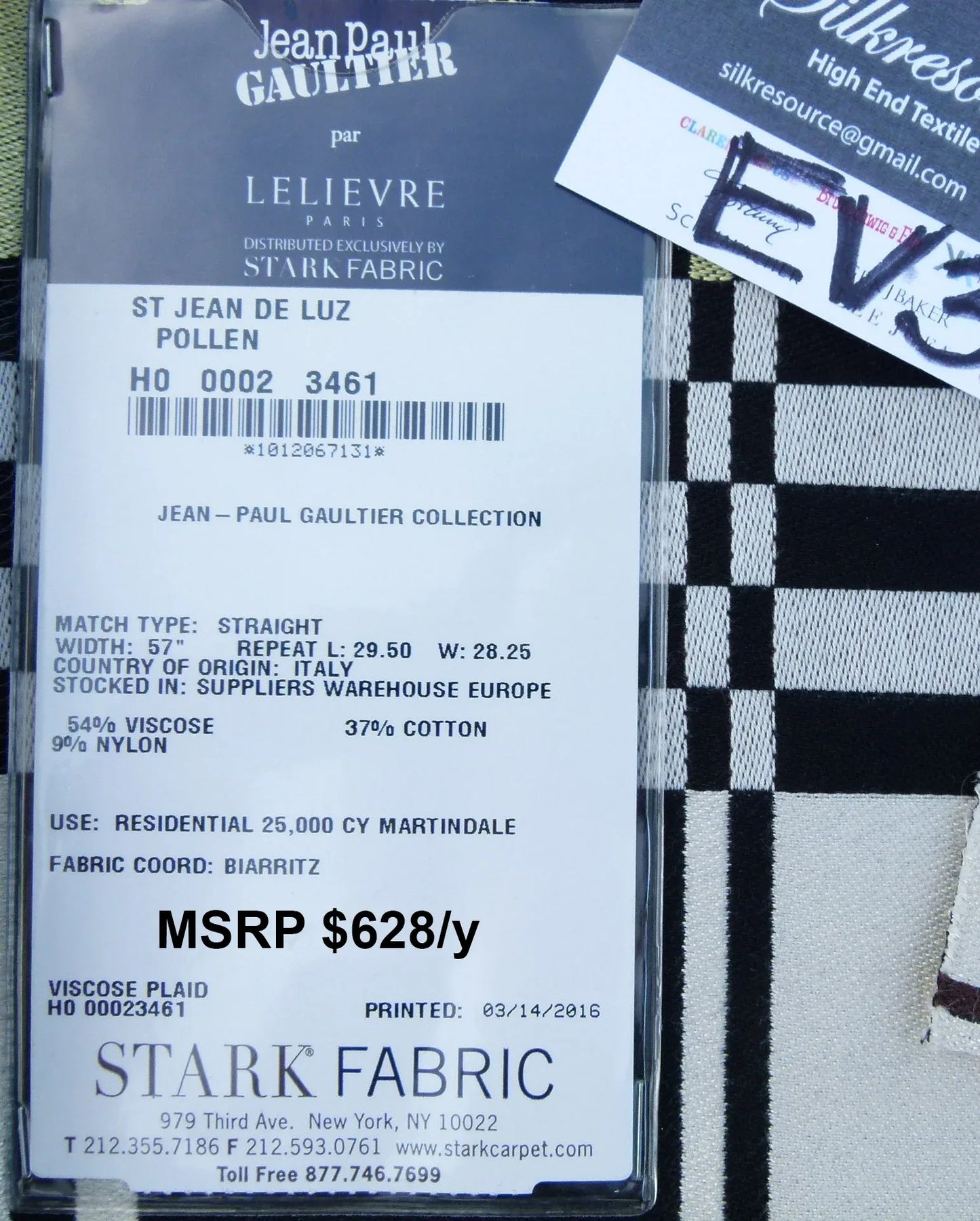 22 EV30 Scalamandre Jean Paul Gaultier St. Jean de Luz Pollen Viscose Plaid Square 16x27 inches MSRP USD628/y