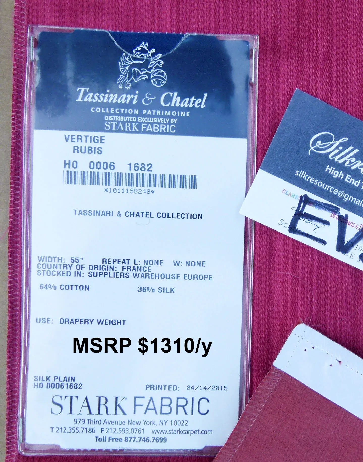 28 EV30 Scalamandre Tassinari and Chatel Vertige Rubis Pink Strie Solid Square 24x27 inches MSRP USD1310/y