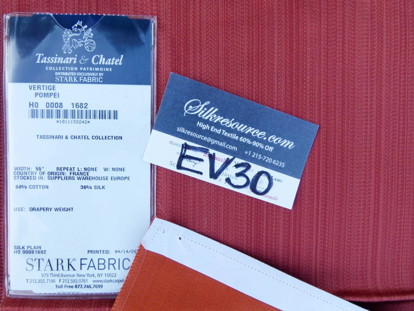 29 EV30 Scalamandre Tassinari and Chatel Vertige Pompei Red Strie Solid Square 24x27 inches MSRP USD1310/y