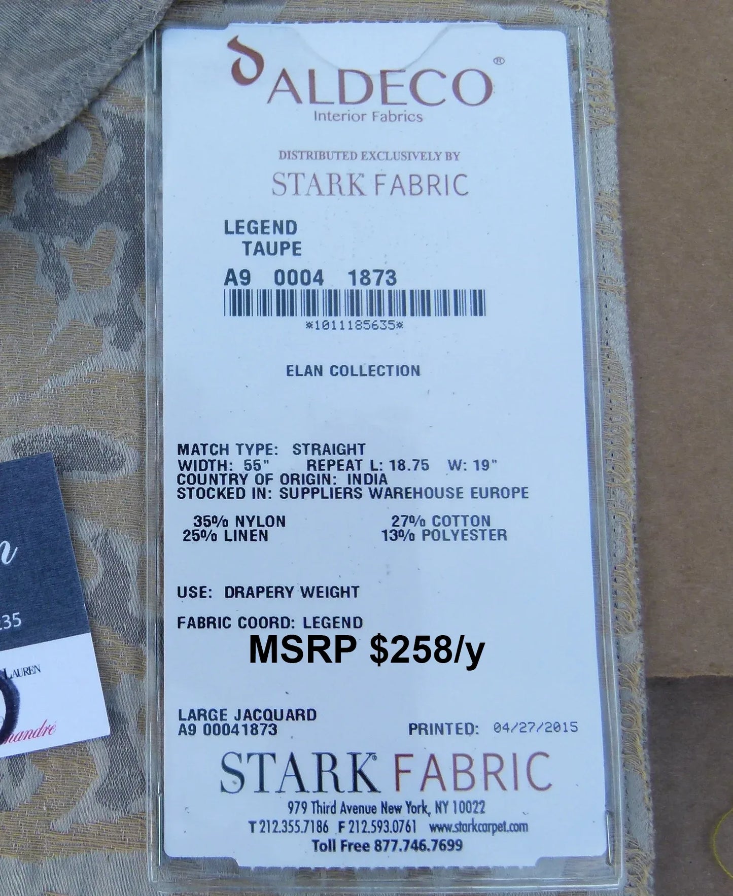 31 EV30 Scalamandre Aldeco Interior Fabric Legend Taupe Large Jacquard Damask Square 27x28 inches MSRP USD258/y