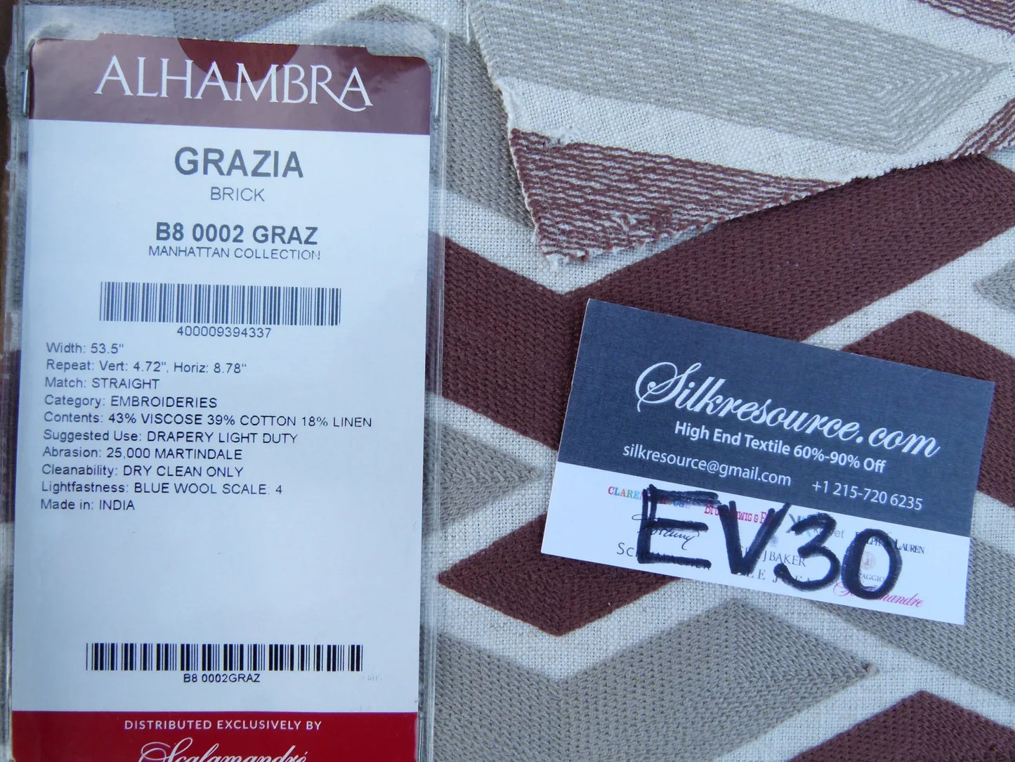32 EV30 Scalamandre Alhambra Grazia Brick Embroidery Red Gray Brown Square 26x26 inches MSRP USD382/y