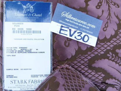34 EV30 Scalamandre Tassinari and Chatel Volanges Puce Silk Damask Floral Purple Square 23x24 inches MSRP USD1354/y