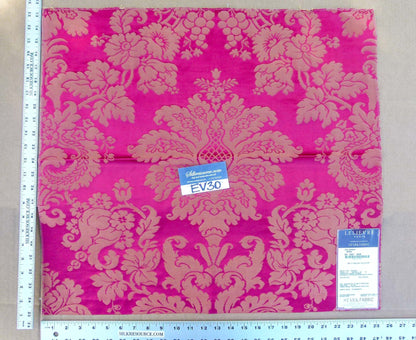 38 EV30 Scalamandre Lelievre Collonges Rubis Pink Gold Cotton Embroidery Damask Square 23x25 inches