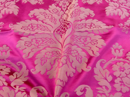38 EV30 Scalamandre Lelievre Collonges Rubis Pink Gold Cotton Embroidery Damask Square 23x25 inches