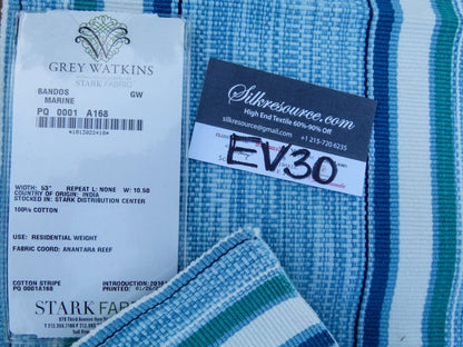 39 EV30 Scalamandre Grey Watkins Bandos Marine Blue Stripe Cotton  Square 26x27 inches MSRP USD182/y