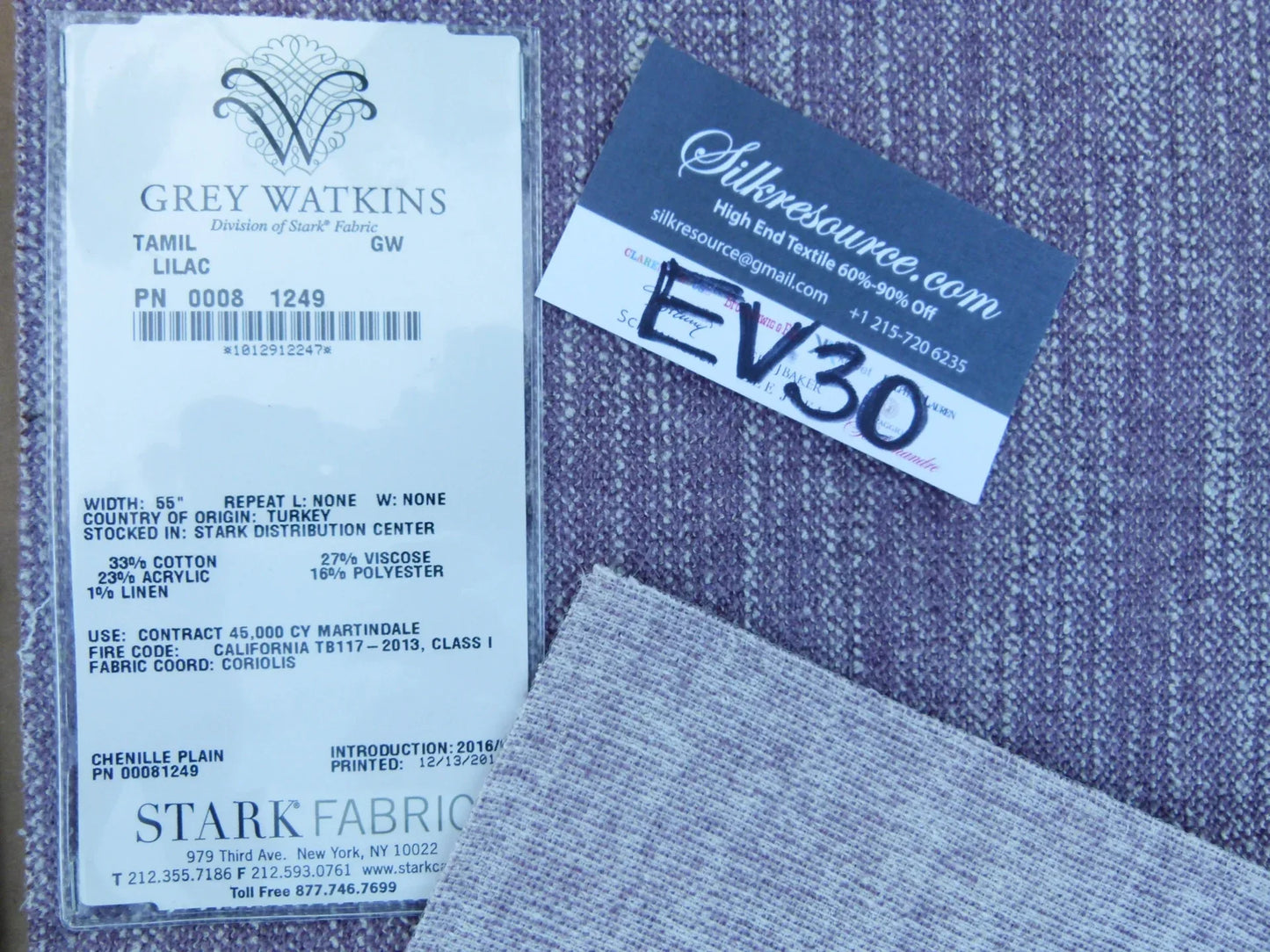 40 EV30 Scalamandre Grey Watkins Tamil Lilac Purple Strie Texture Square 27x26 inches MSRP USD290/y