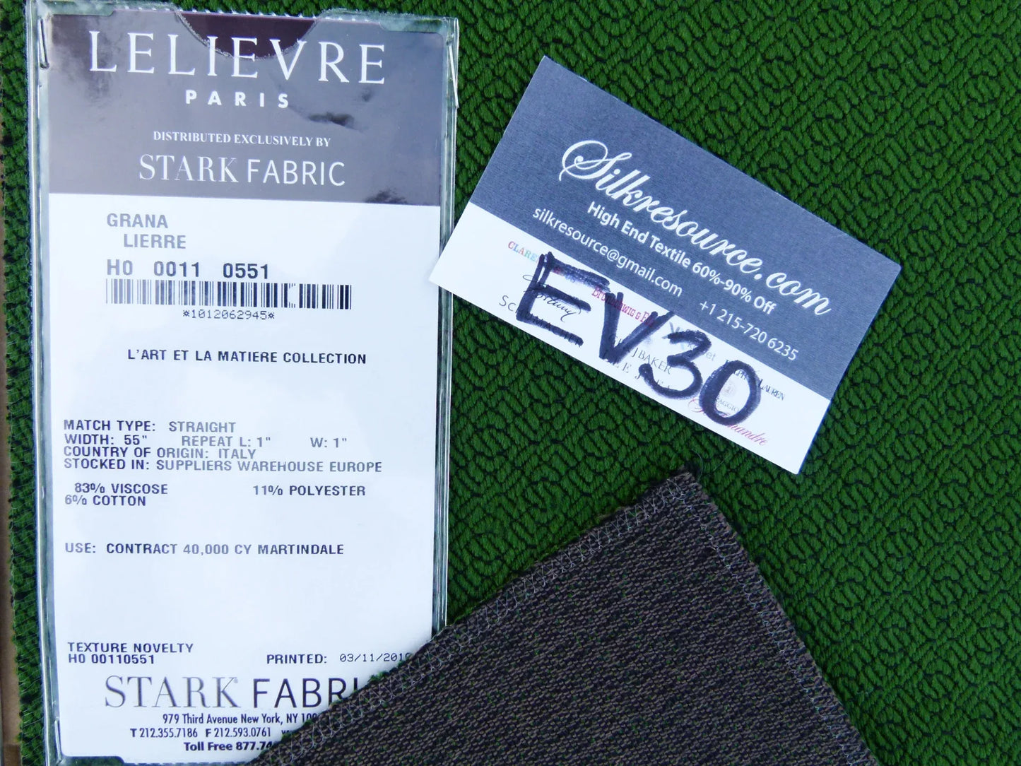 41 EV30 Scalamandre Lelievre Paris Grana Lierre Green Texture Novelty Square 20x26 inches MSRP USD382/y