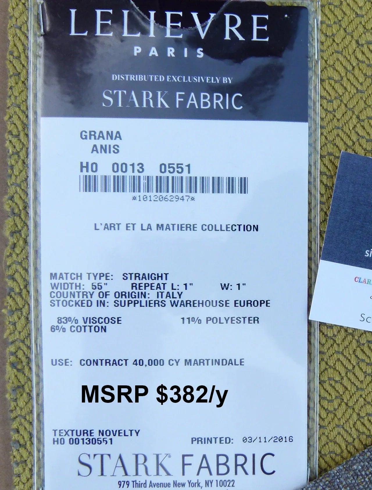 42 EV30 Scalamandre Lelievre Paris Grana Anis Yellow Texture Novelty Square 20x26 inches MSRP USD382/y