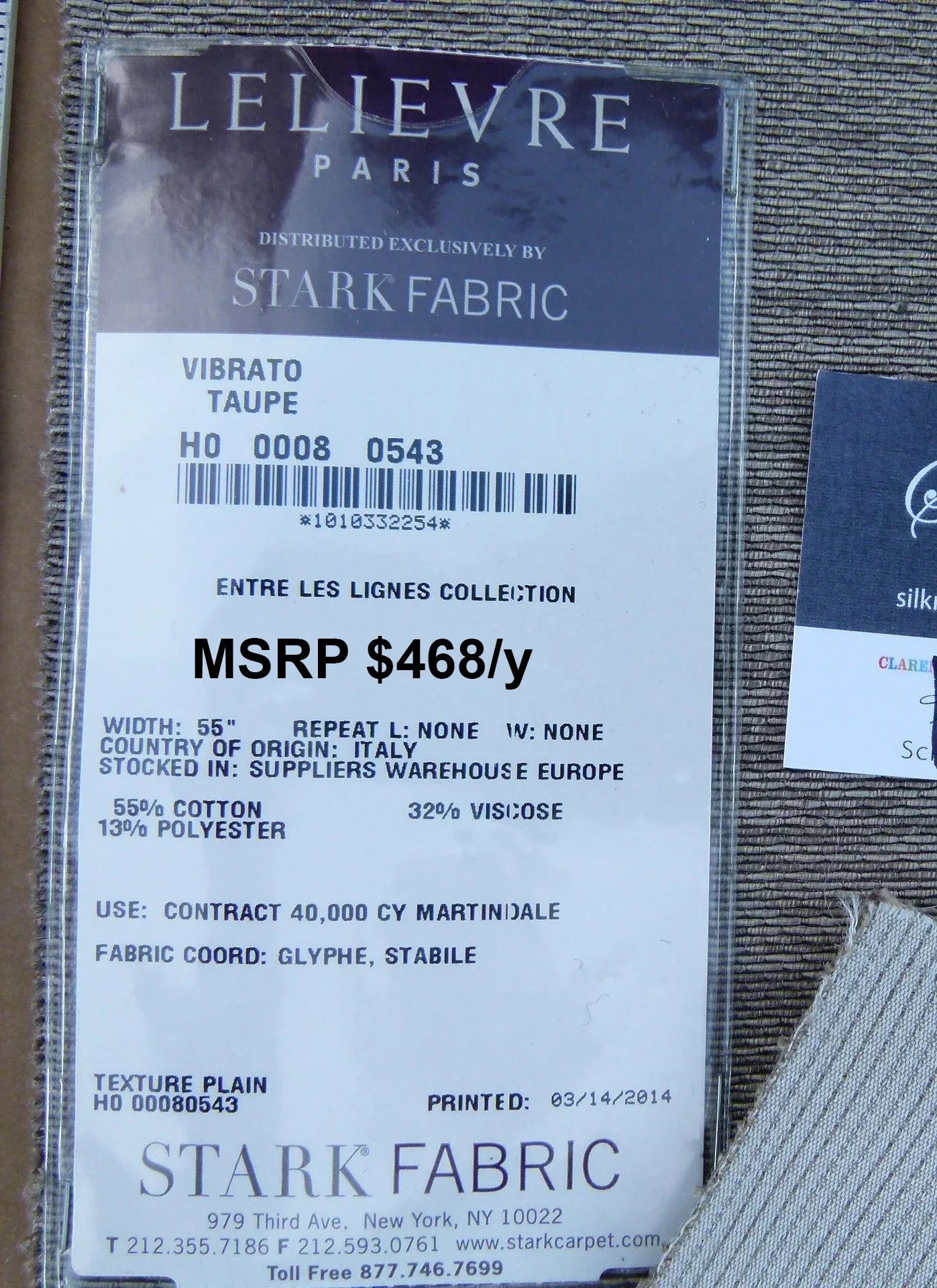 44 EV30 Scalamandre Lelievre Paris Vibrato Taupe Texture Plain Gray Square 24x28 inches MSRP USD468/y