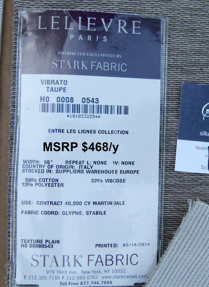 44 EV30 Scalamandre Lelievre Paris Vibrato Taupe Texture Plain Gray Square 24x28 inches MSRP USD468/y