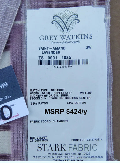 48 EV30 Scalamandre Grey Watkins Saint Amand Lavender Cut Velvet Plaid Check Purple and White Square 26x27 inches MSRP USD424/y