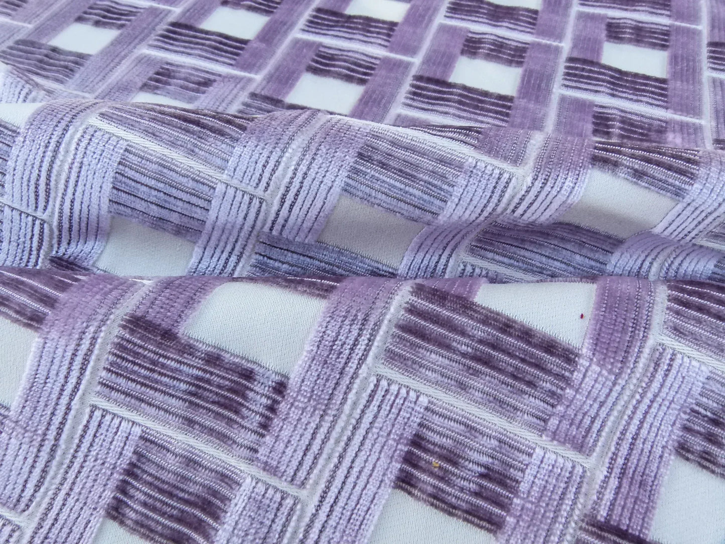 48 EV30 Scalamandre Grey Watkins Saint Amand Lavender Cut Velvet Plaid Check Purple and White Square 26x27 inches MSRP USD424/y