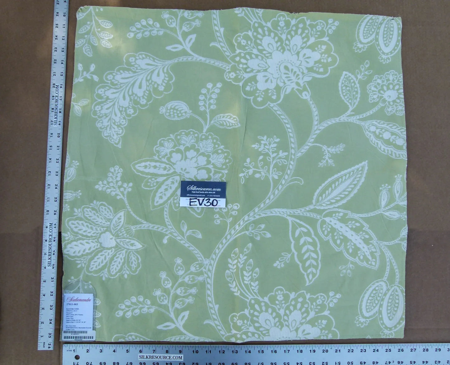 50 EV30 Scalamandre Kaveri Vine Pear Green Jacquard Botanical Foliage Square 26 X 26 incher MSRP USD232/y