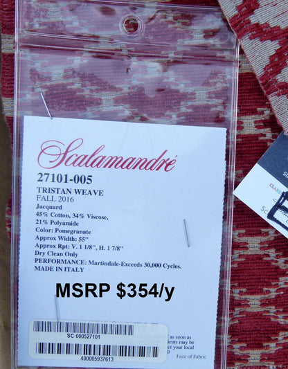 52 EV30 Scalamandre Tristan Weave Pomegranate Jacquard Diamond Ogee Red White Square 26 x 27 inches MSRP USD354/y