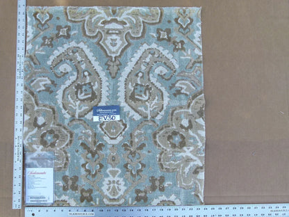53 EV30 Scalamandre Oushak Linen Velvet Aquamarine Jacquard Blue Brown Linen Square 26 x 23 inches MSRP USD638/y