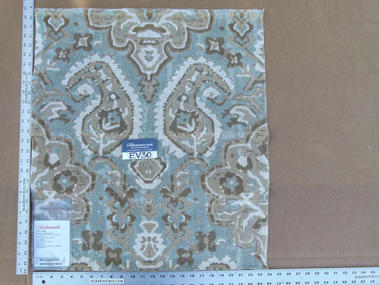 53 EV30 Scalamandre Oushak Linen Velvet Aquamarine Jacquard Blue Brown Linen Square 26 x 23 inches MSRP USD638/y
