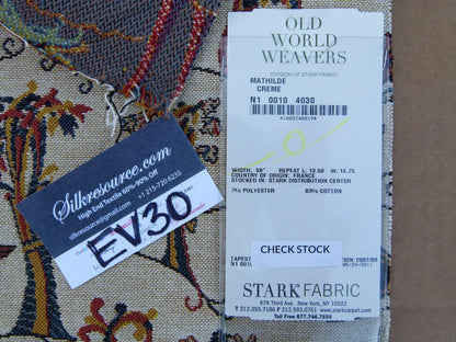 54 EV30 Scalamandre Old World Weaver Mathilde Creme Tapestry Square 24 x 27 inches MSRP USD332/y