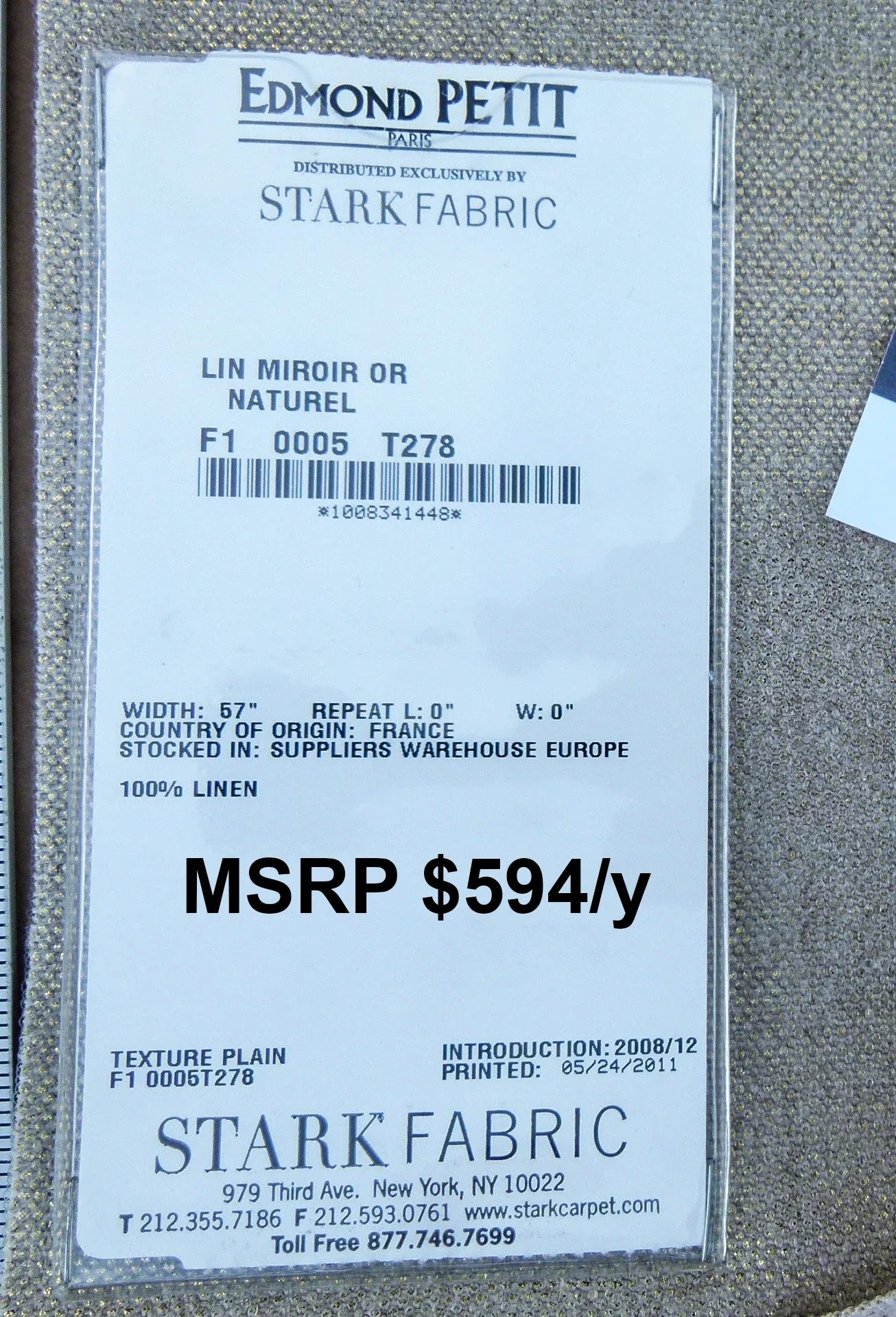 55 EV30 Scalamandre Edmond Petit Paris Lin Miroir Or Naturel Light Brown Square 26 x 27 inches MSRP USD594/y