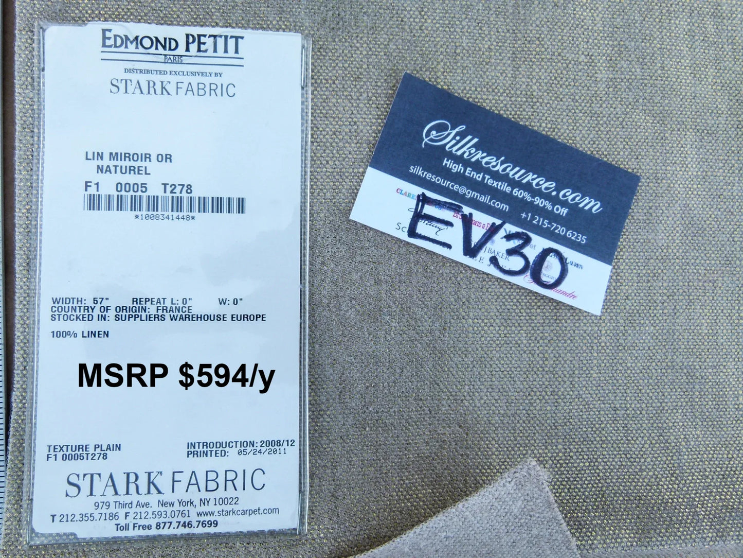 55 EV30 Scalamandre Edmond Petit Paris Lin Miroir Or Naturel Light Brown Square 26 x 27 inches MSRP USD594/y